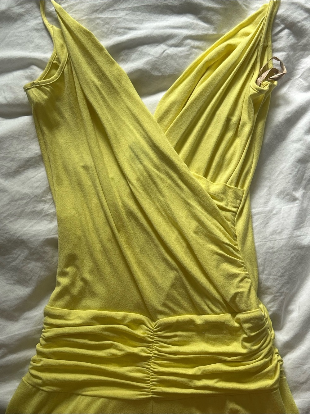 BCBGMaxAzria Lemon-Yellow Wrap Midi Dress - Picture 5 of 6